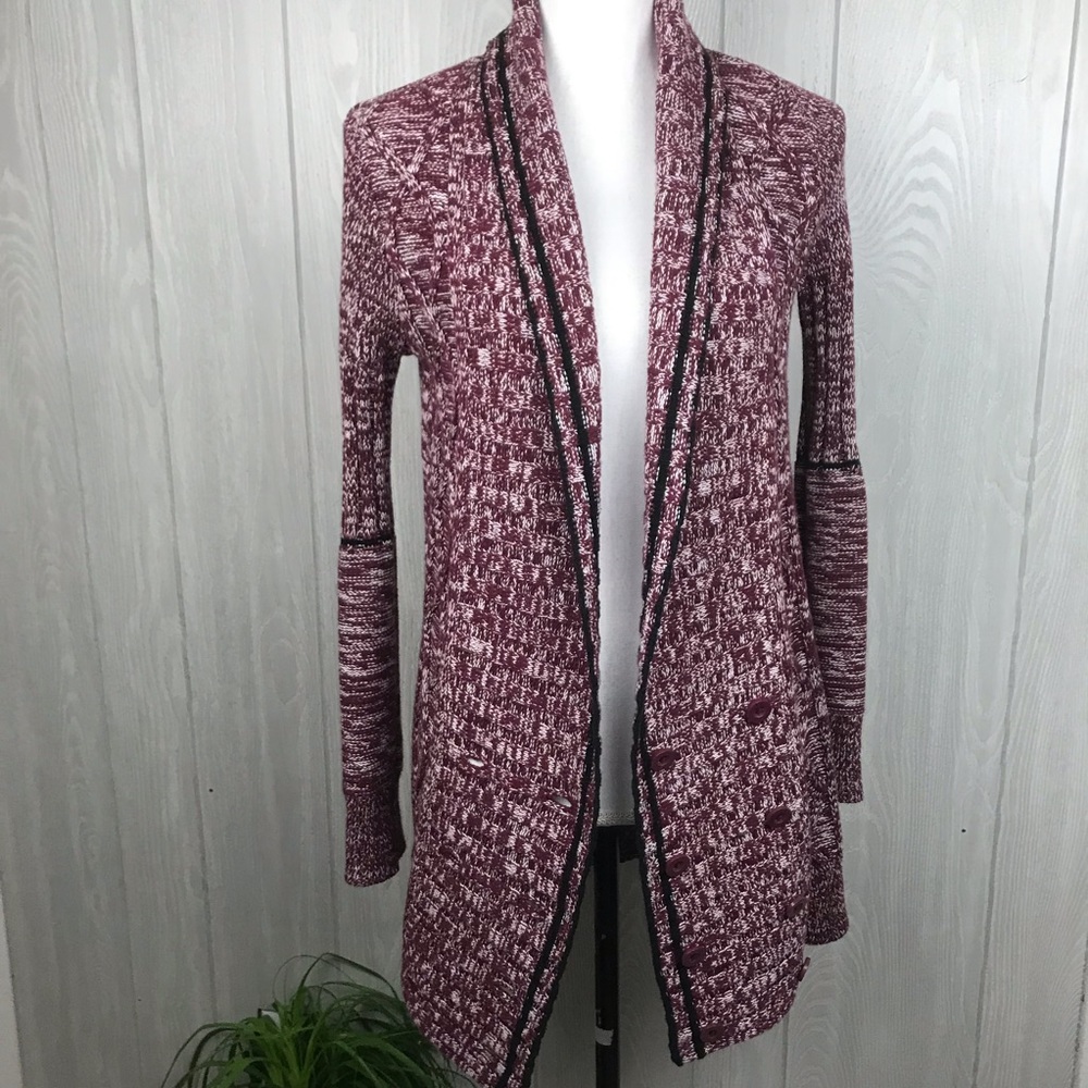 Volcom Maroon Knit Button Front Sweater Jacket - image 1